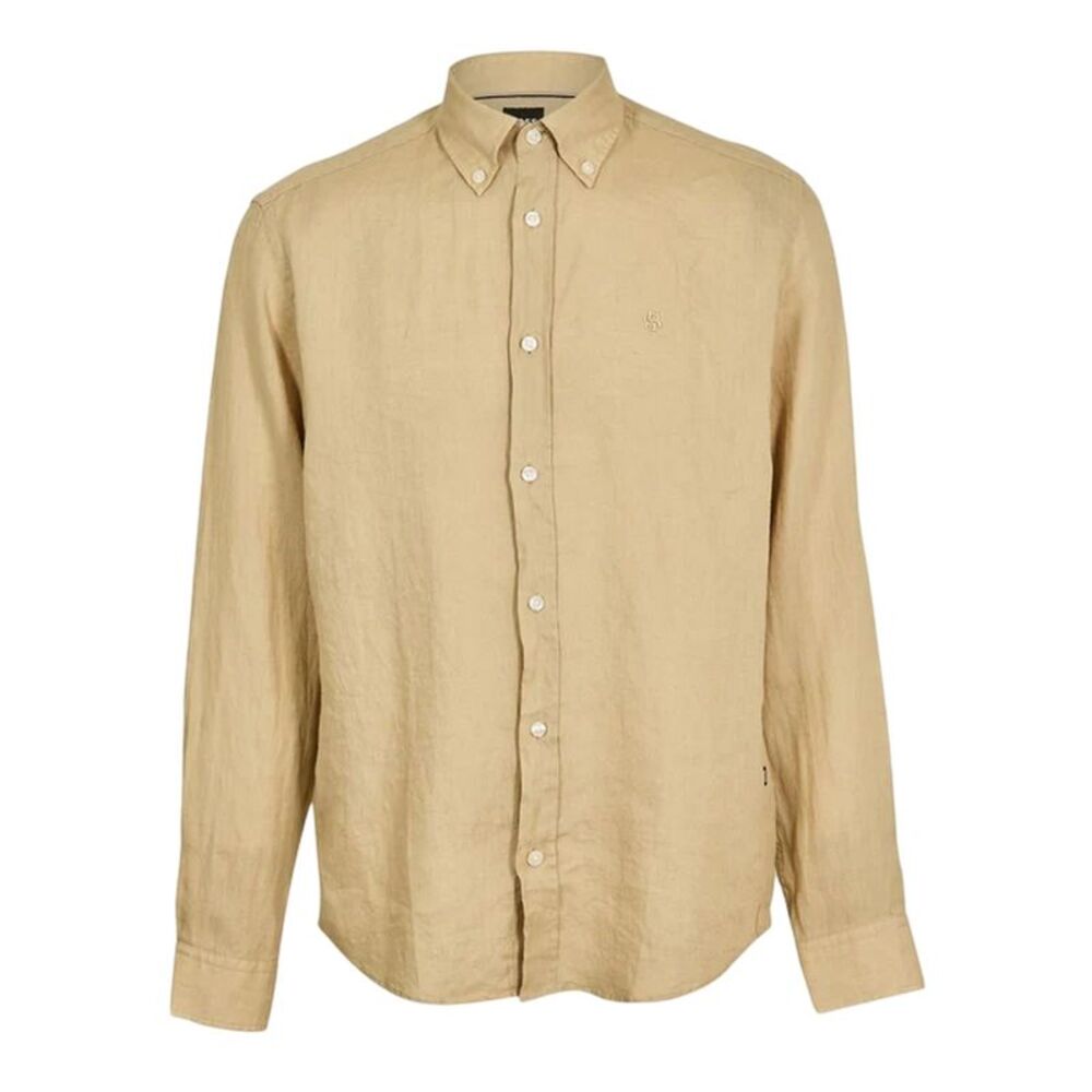 Boss Mens Liam Linen Blend Long-Sleeved Shirt / Beige